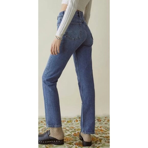 NWT Reformation Cynthia Patch High Rise Straight Jeans in Arroyo Size 29 - Picture 3 of 9